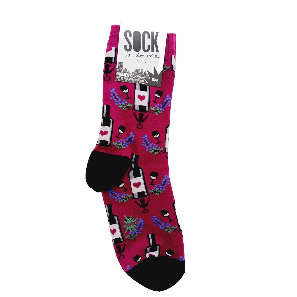 Sock It To Me Crew Women Boy Wine Bottle Glass Heart Cork Red White NWT NEW